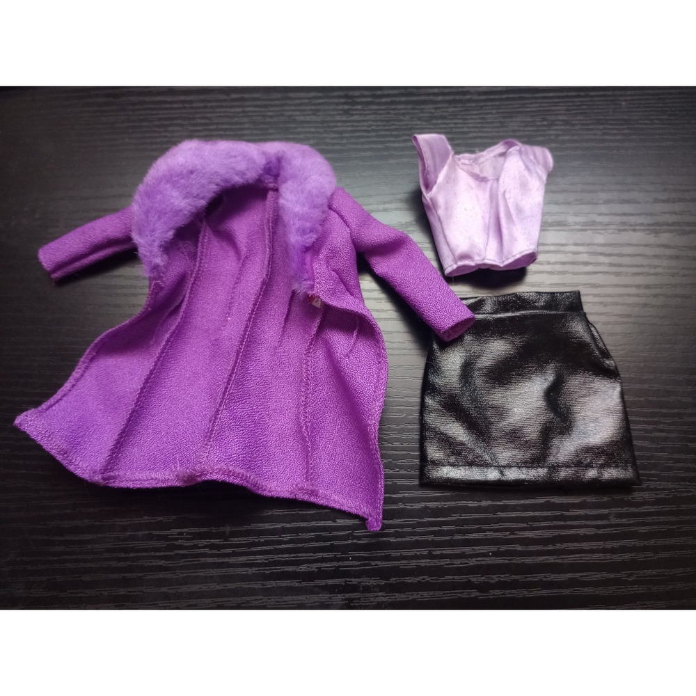 Barbie Fashion Avenue Outfit Purple Coat Fur Collar Skirt Top Mattel Doll...